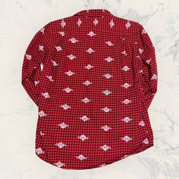 Star Wars Uniqlo Yoda Plaid Flannel Button Down Shirt Men’s Size Medium - Picture 5 of 5